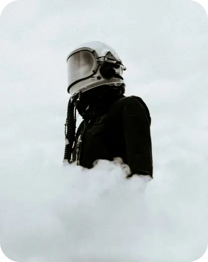 Person with vending helmet